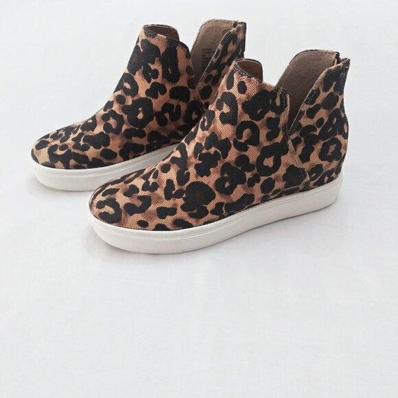 STEVE MADDEN Claud Leopard Print Back Zip Bootie High Top Wedge Sneaker Sz 5 NEW - Picture 5 of 12